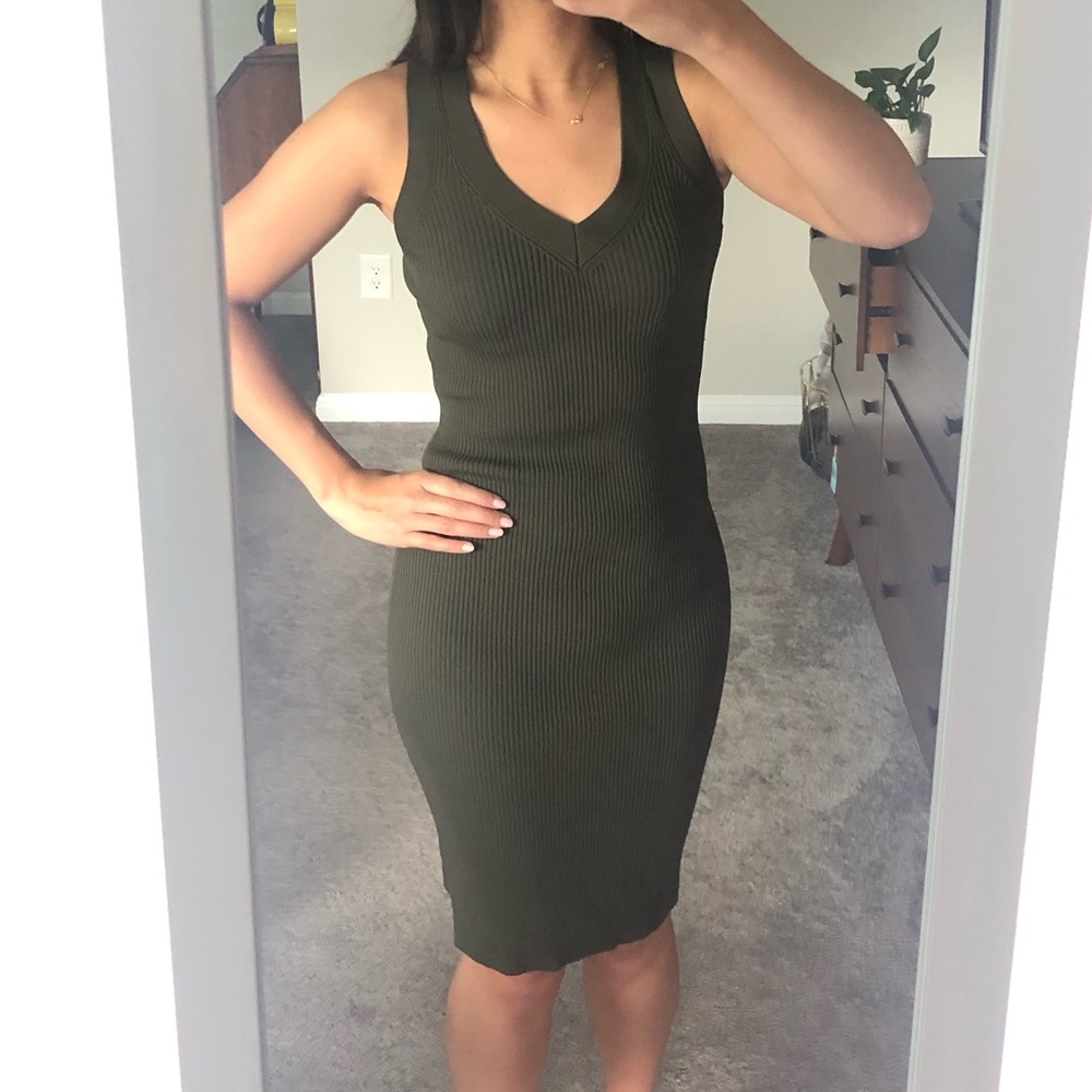 Michael Kors Olive Green Ribbed Dress Midi